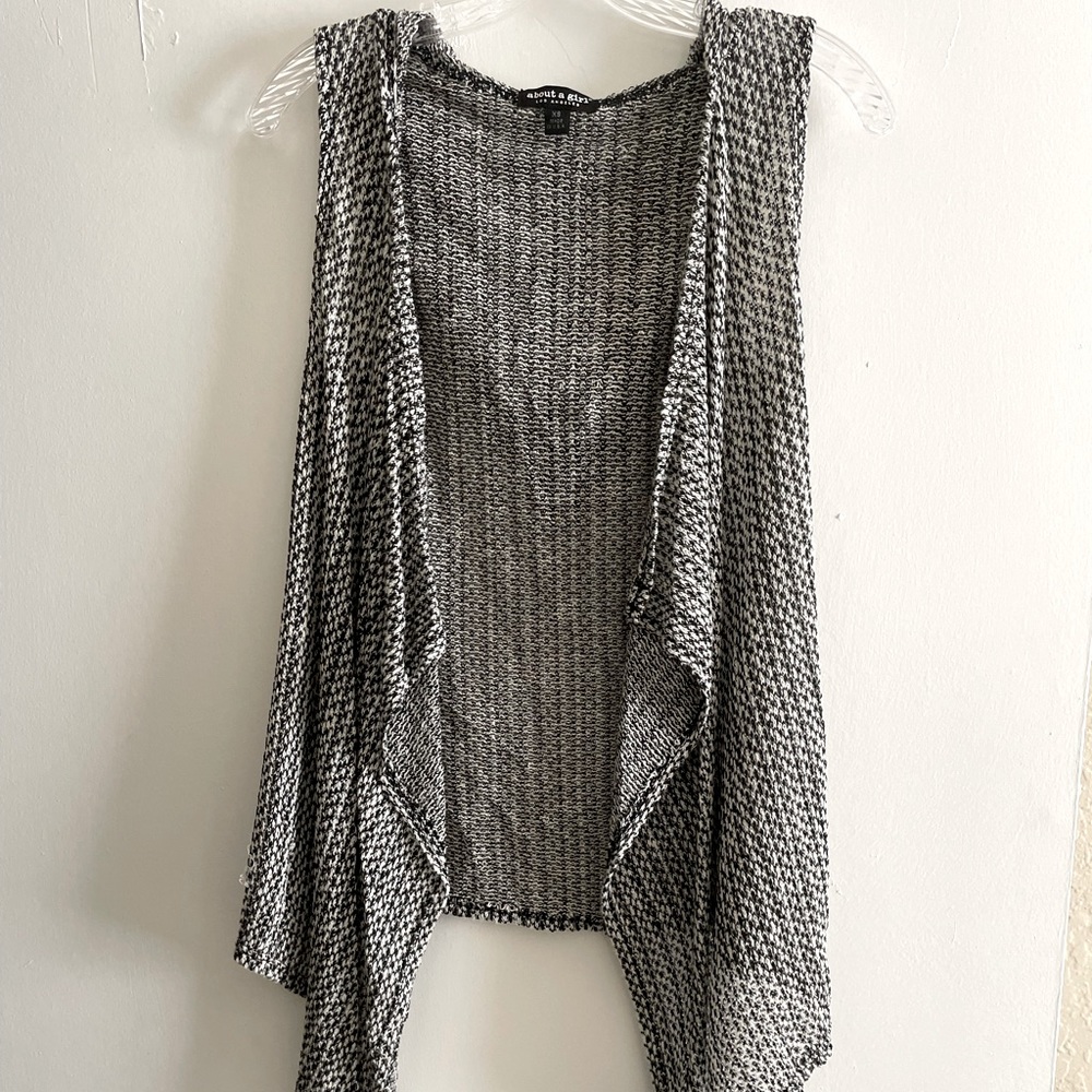 Black and White Draped Vest with Hood